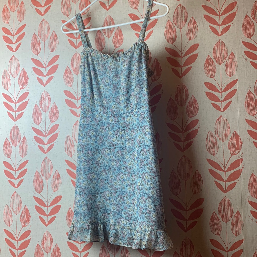 Lush Dainty Turquoise Flowered Mini Dress, Size Xs